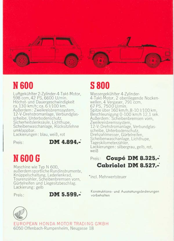 Honda S800 Brochure Page 4
